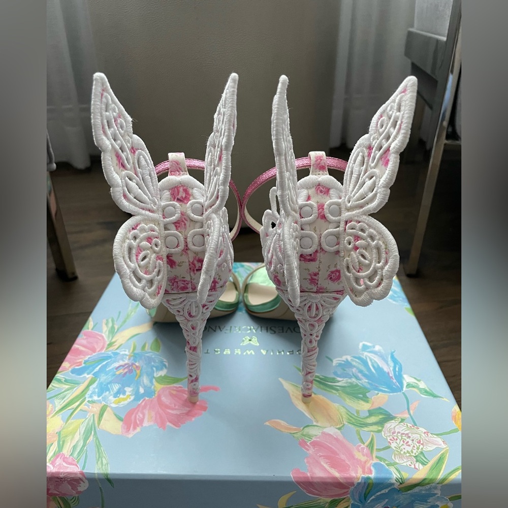 Sophia Webster x LoveShackFancy Women’s Chiara Butterfly Heels Sandals NEW Sz 7 - Picture 9 of 10